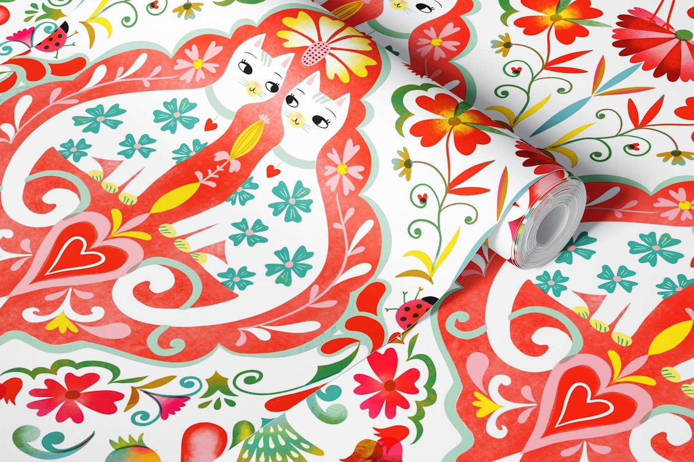 love cats love birds good luck – large wallpaper roll