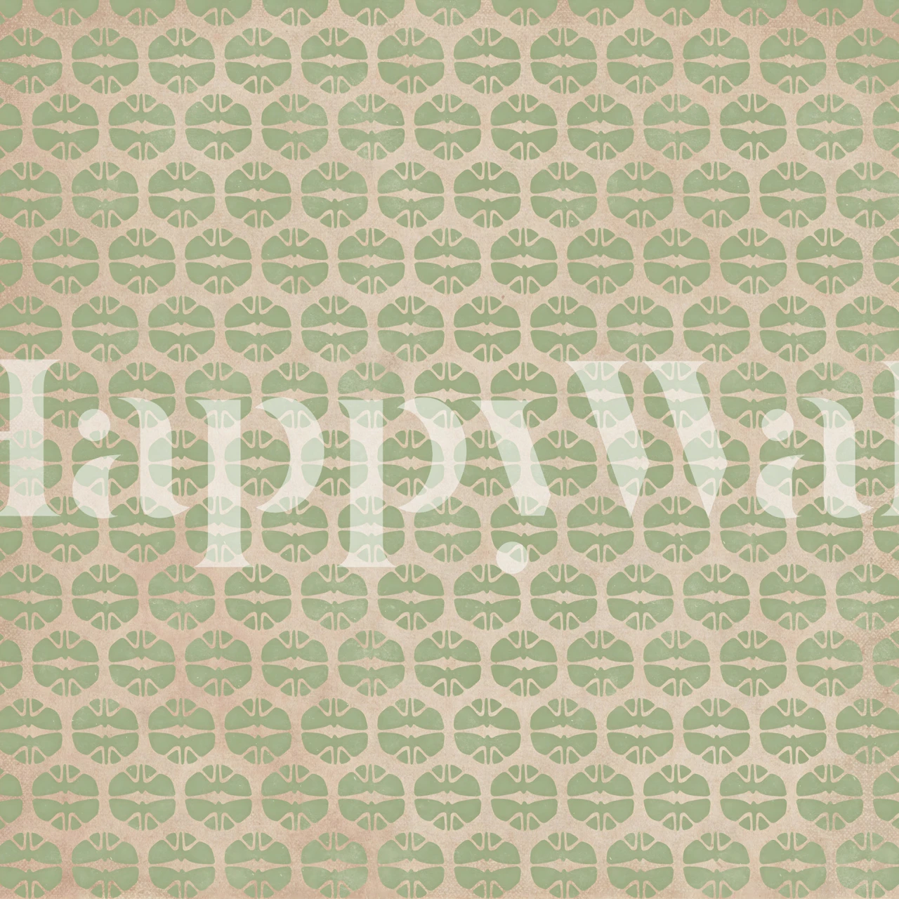Floral pattern in celadon green on beige background wallpaper
