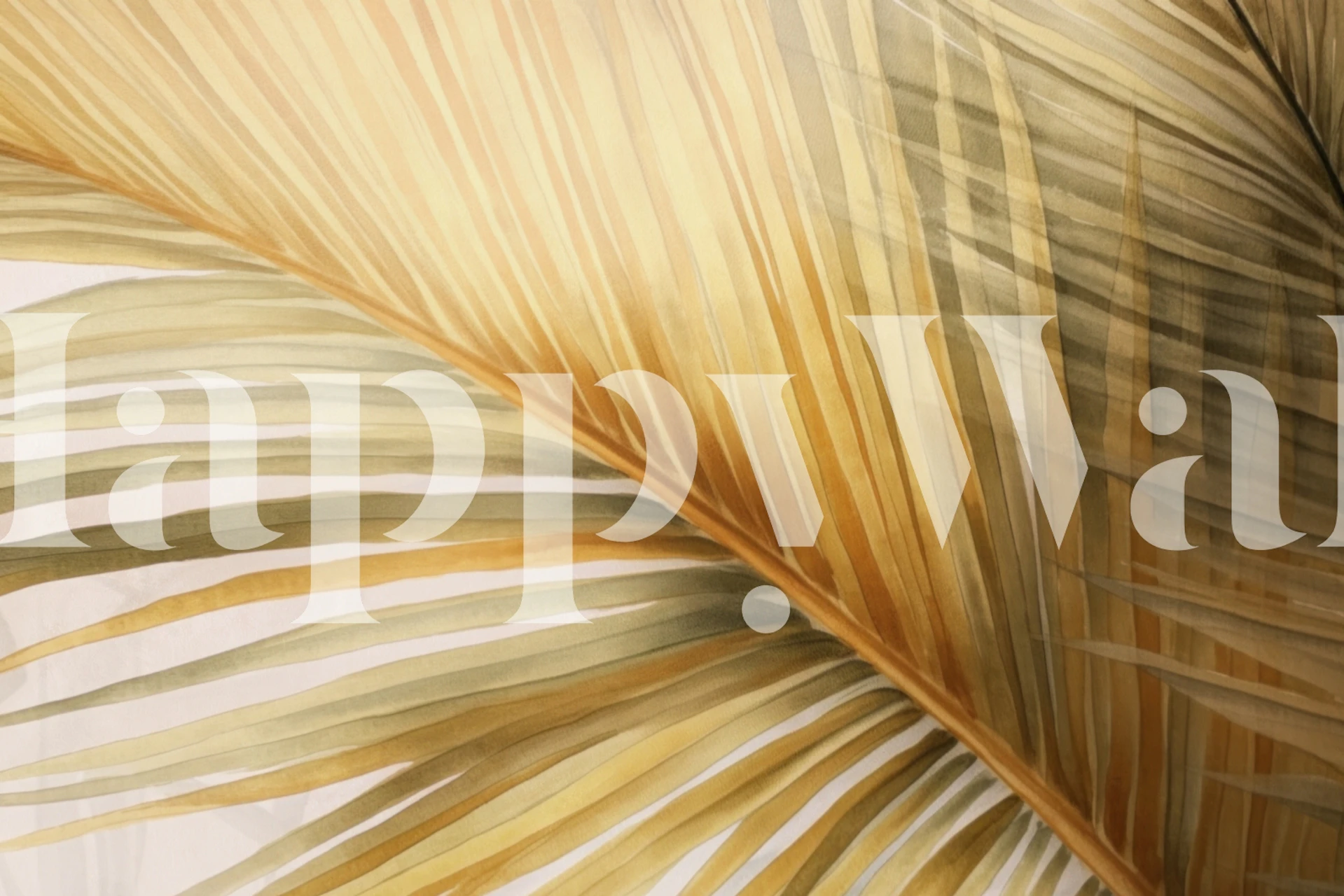 Golden and cream palm foliage wall mural creating a tropical ambiance