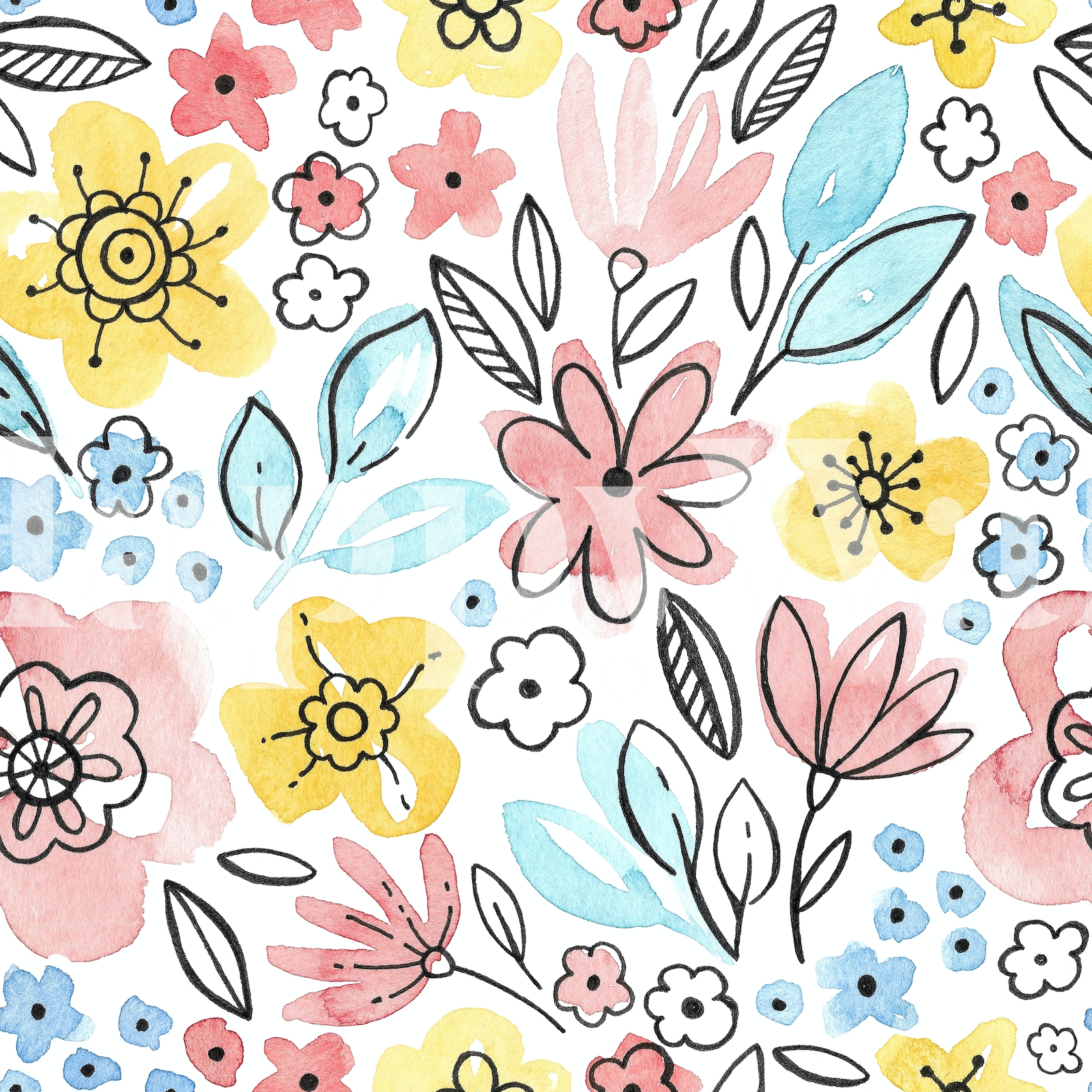 Pink and yellow flowers wallpaper - Free shipping | Happywall