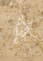 Sepia vintage map of Wolverhampton, England tapeta