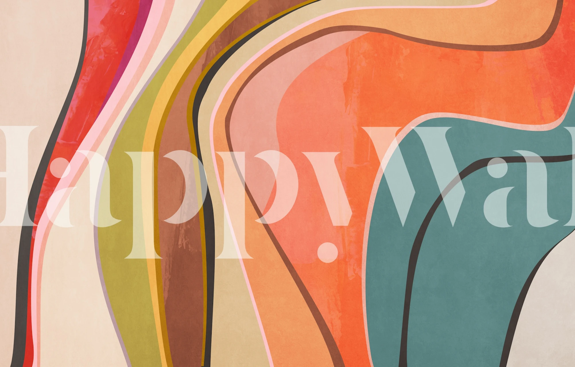 Colorful abstract wallpaper with soft curves in pink, teal, orange, and beige