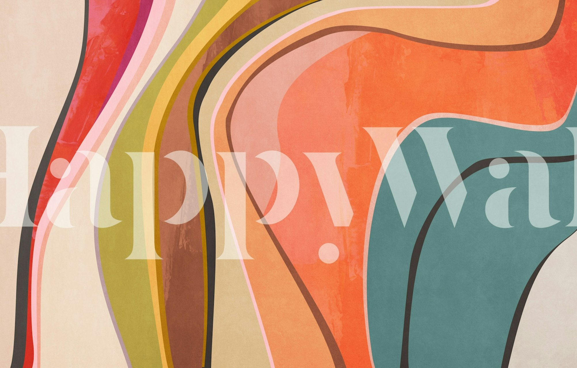 Colorful abstract wallpaper with soft curves in pink, teal, orange, and beige