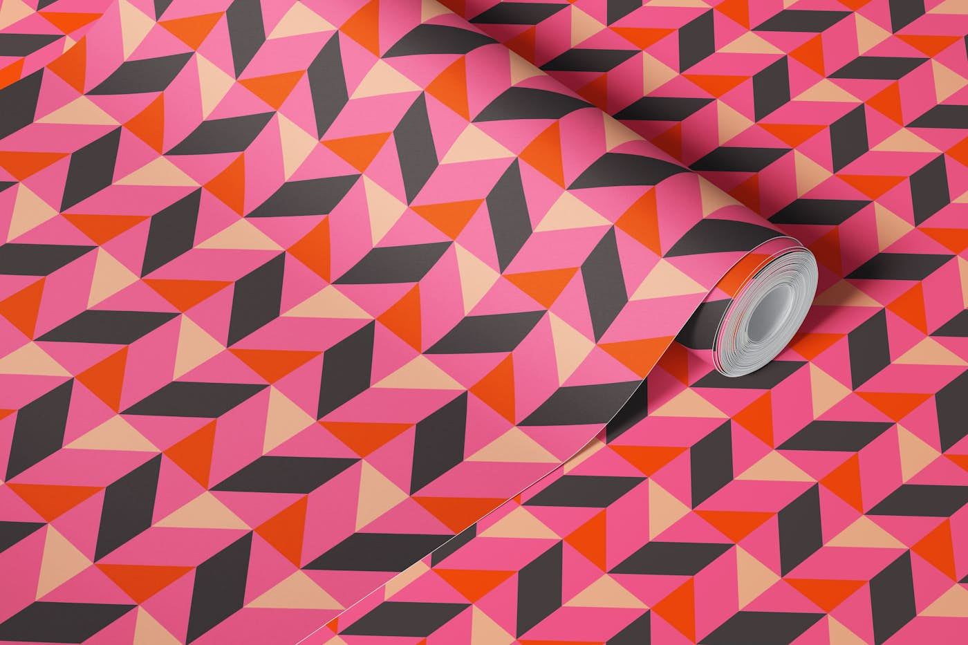 Bold Geometric Pattern in Hot Pink and Orange wallpaper roll