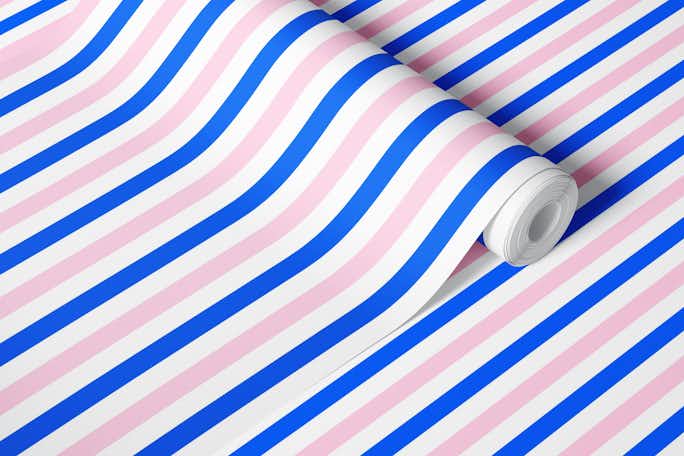 Blue and pink vertical stripeswallpaper roll