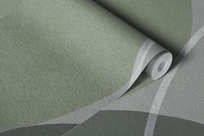 Mid Century Shapes And Outline GreenTealwallpaper roll