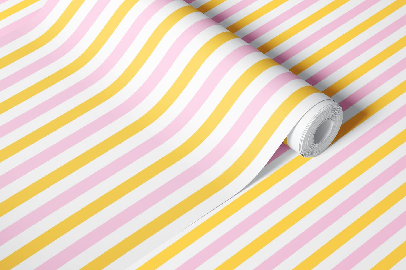 Yellow and pink vertical stripes wallpaper roll