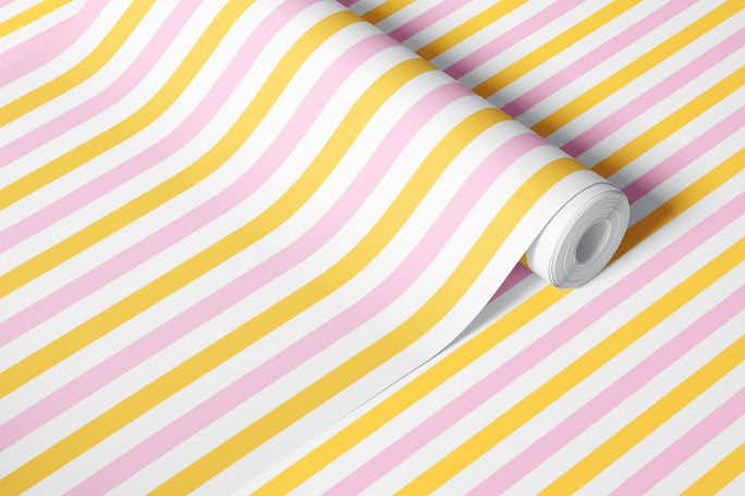 Yellow and pink vertical stripeswallpaper roll