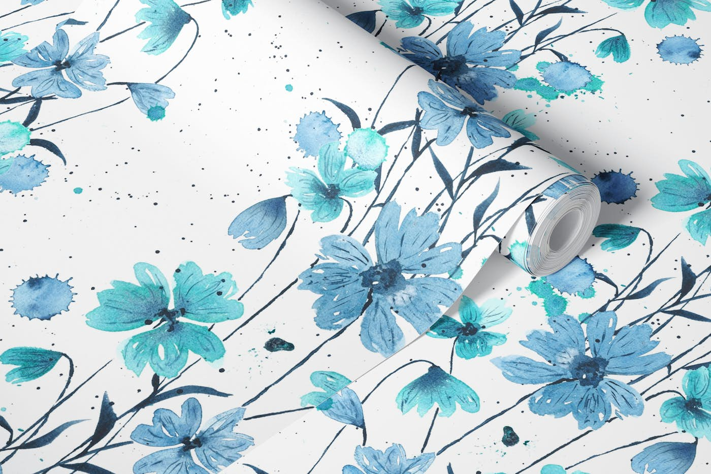 Bluish Daisies wallpaper roll