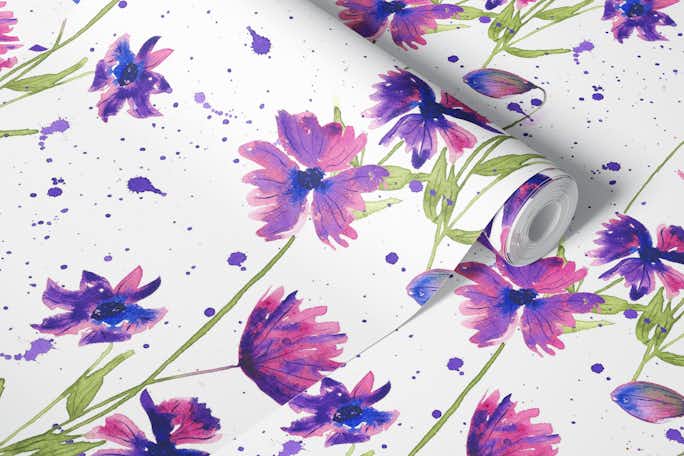 Loose Purple Watercolor Flowerswallpaper roll
