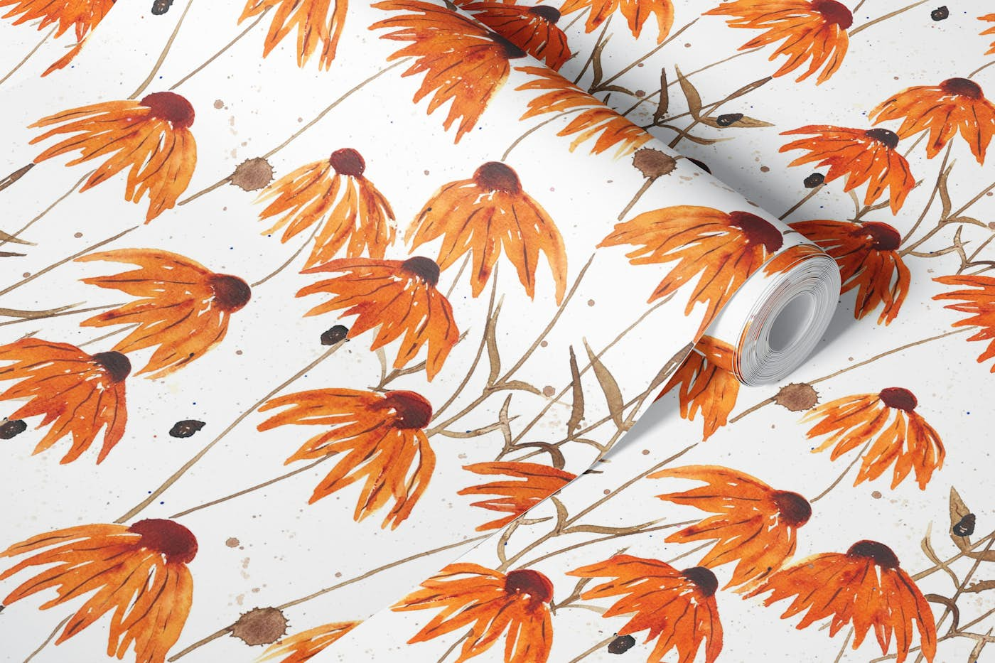 Orange Conflowers wallpaper roll