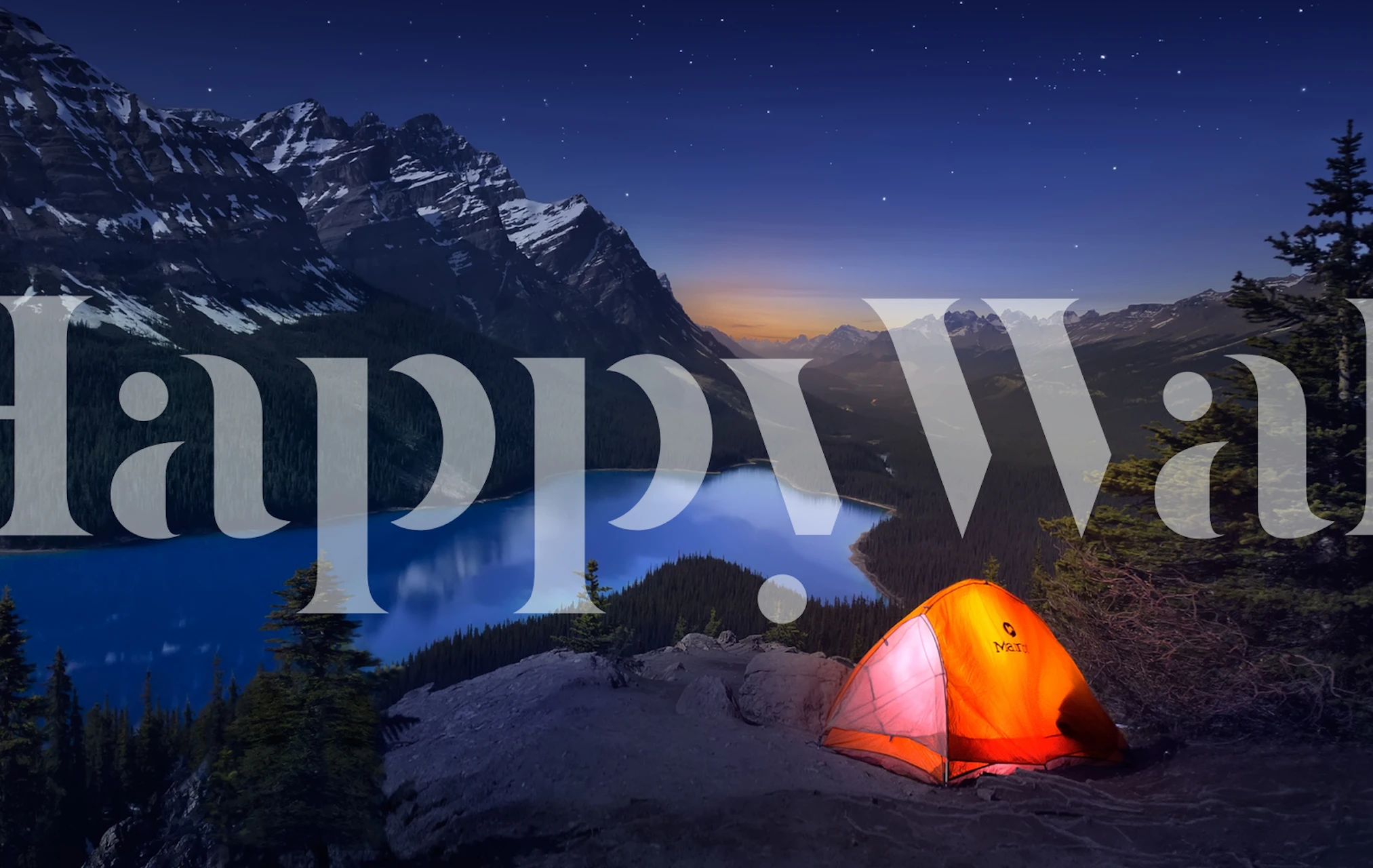 Night sky with stars and a glowing tent wallpaper