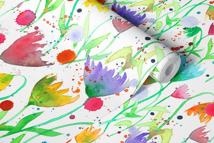 Vibrant Watercolor Gardenwallpaper roll