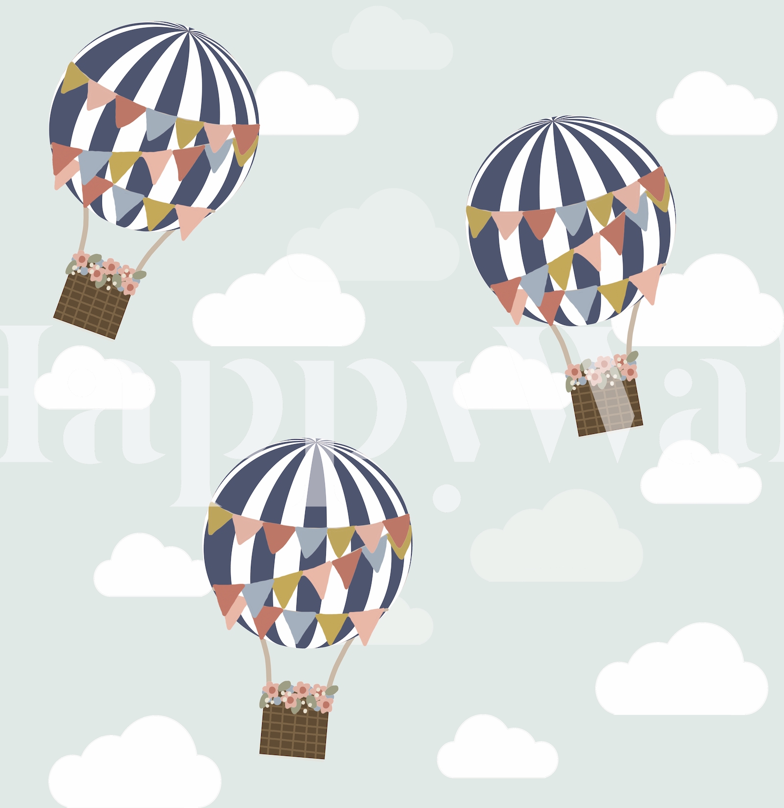 Floral Hot Air Balloon wallpaper | Happywall