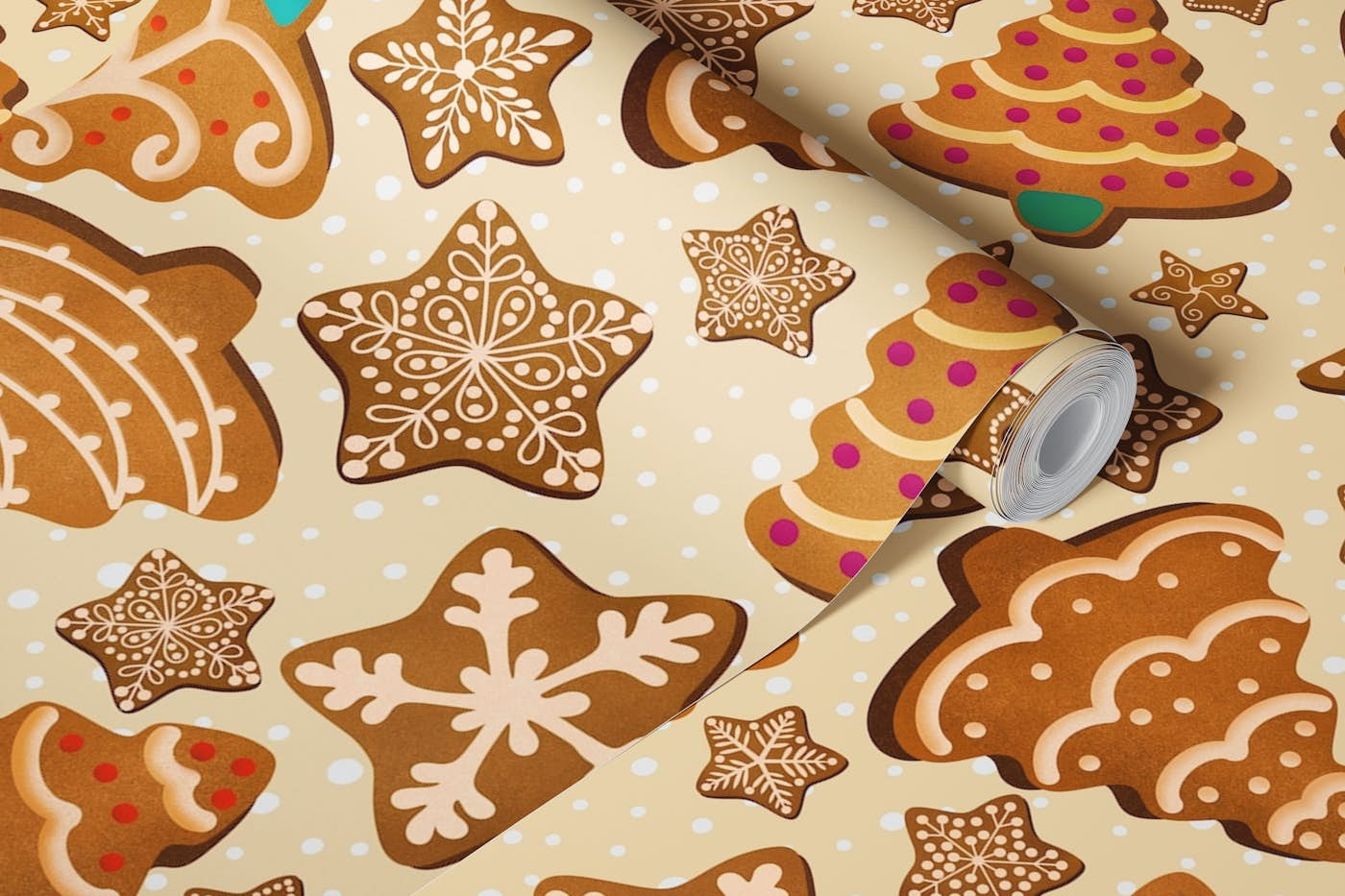 Christmas Gingerbread Cookies 2 on Beige wallpaper roll