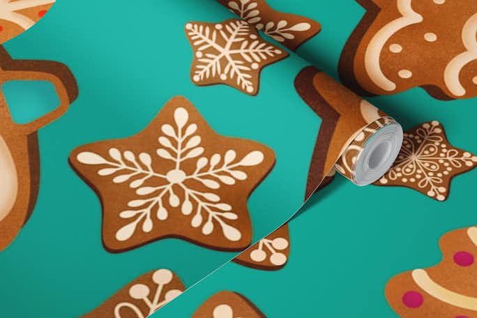 Christmas Gingerbread Cookies 2 on Turquoisewallpaper roll
