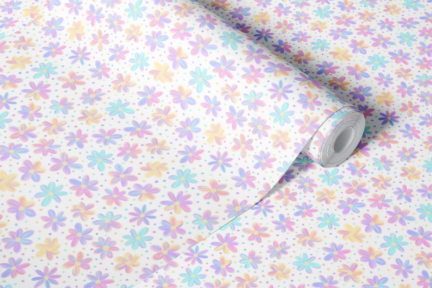 Rainbow daisies wallpaper roll