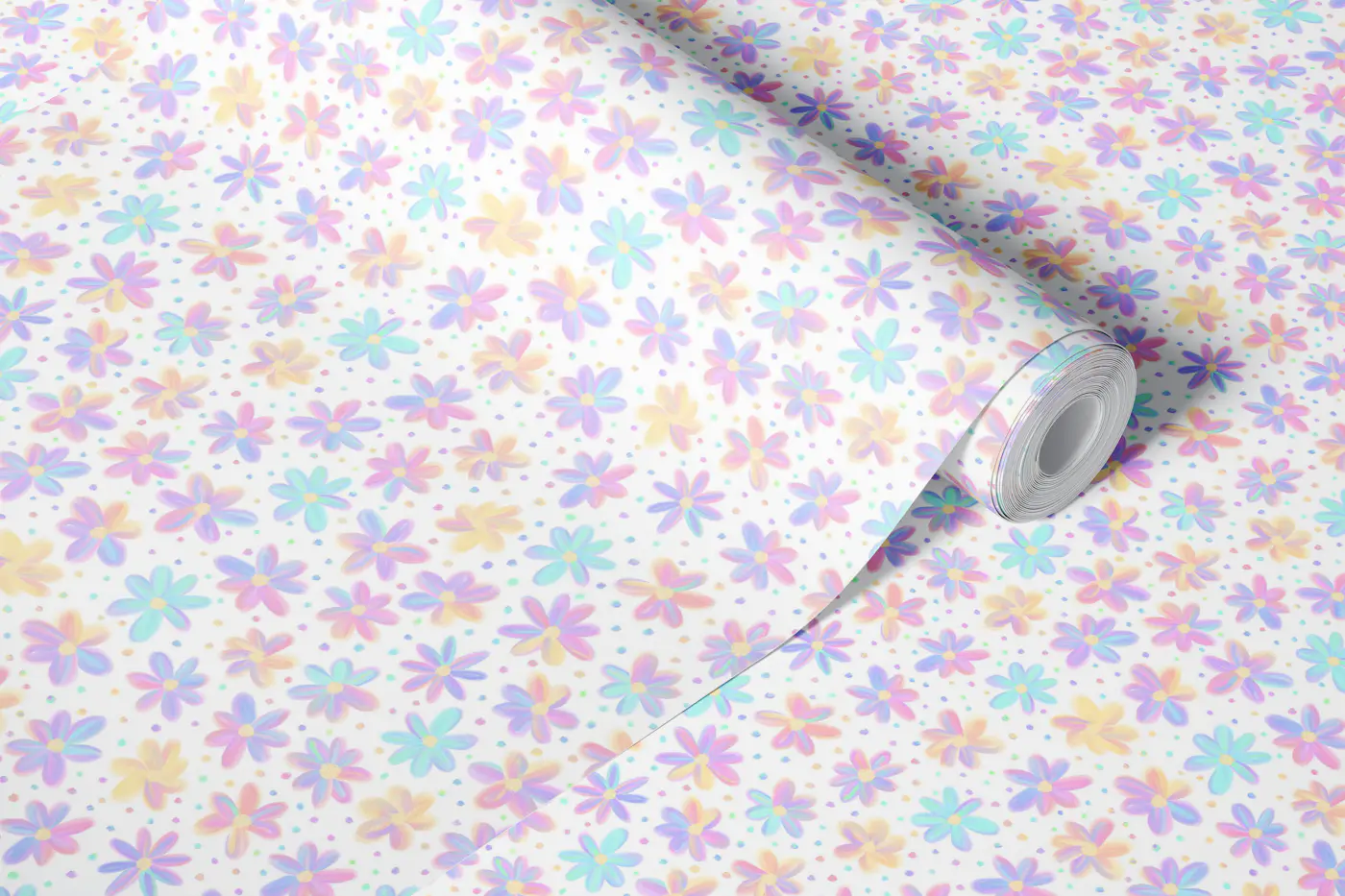 Soft Watercolour Rainbow Daisies wallpaper roll