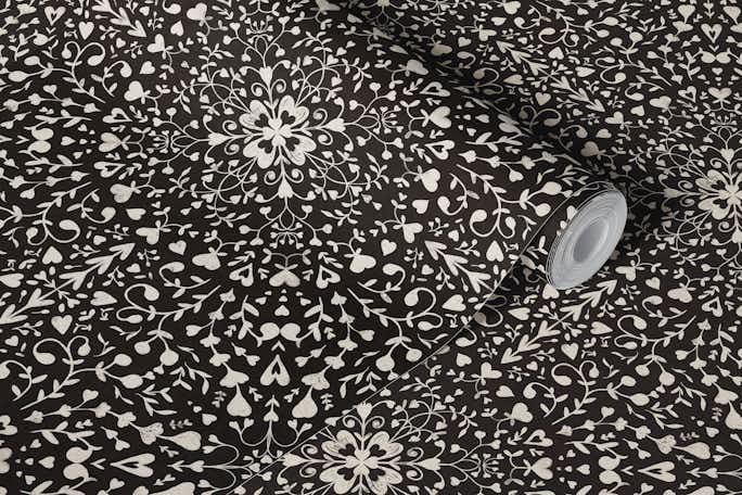 Floral love mandala black and white patternwallpaper roll