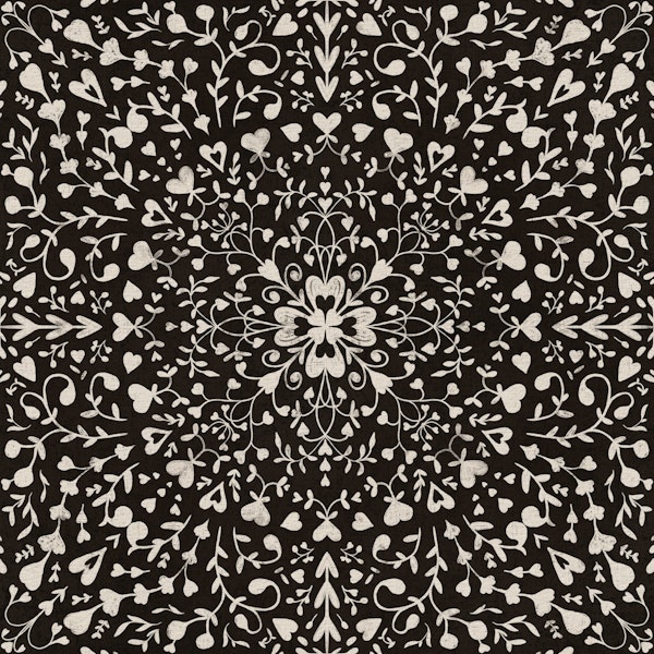 Floral love mandala black and white pattern