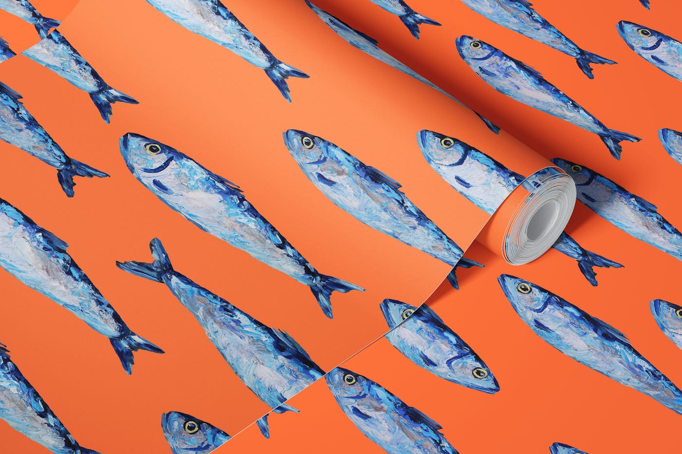 Shimmering Sardines Peachy wallpaper roll