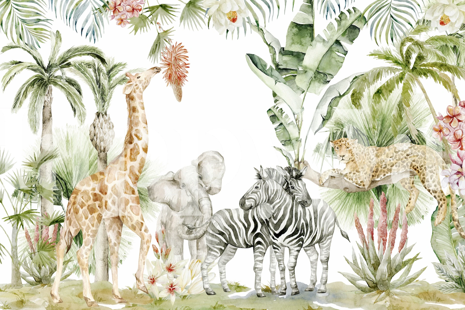 Tropical nursery tapetti viidakon eläimillä