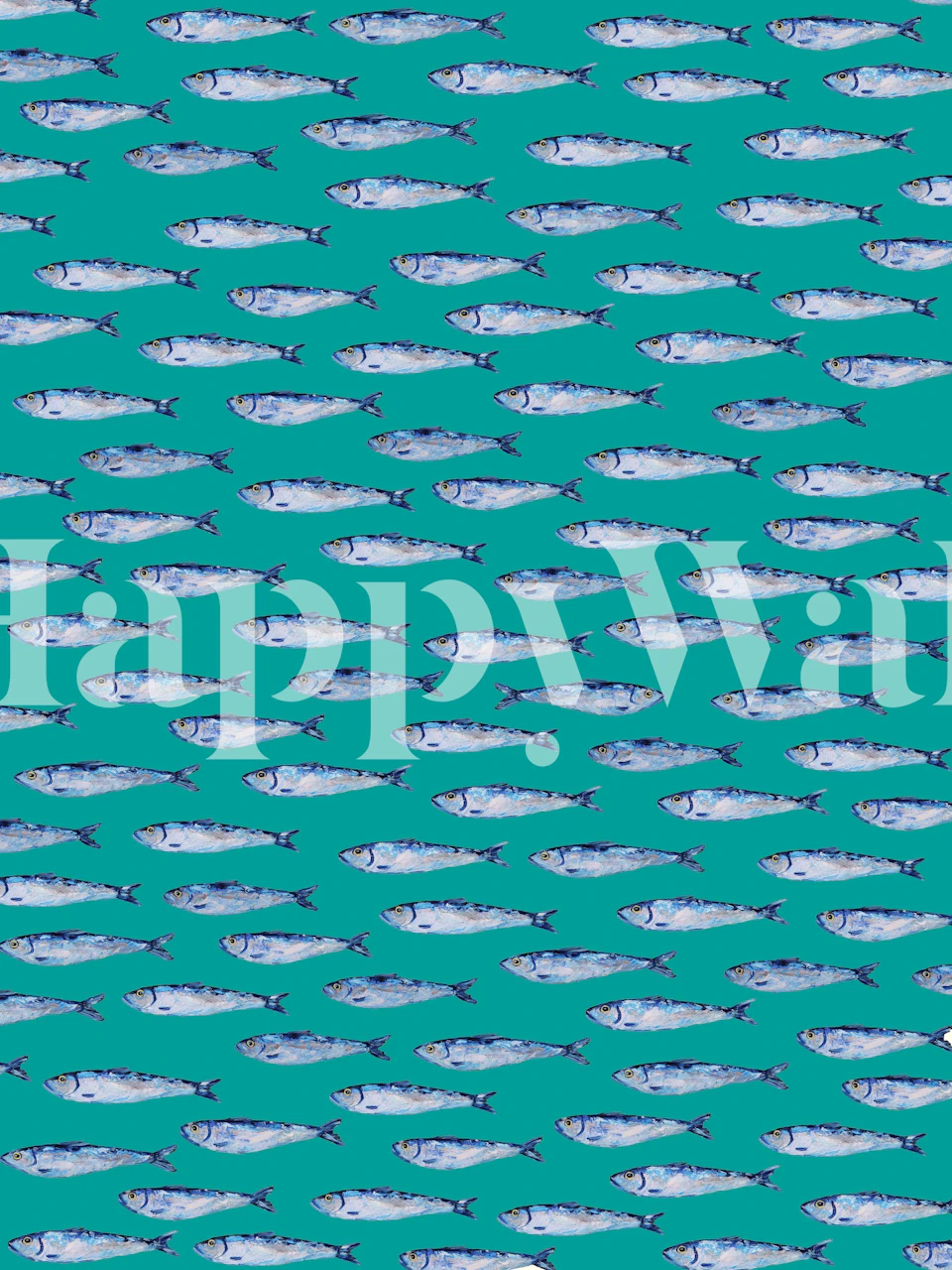 Silver sardines pattern on a teal background wall mural