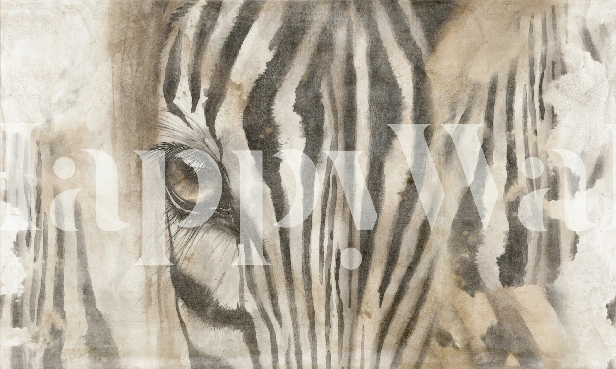 Tête de zebra avec rayures noir et blanc sur fond beige wallpaper