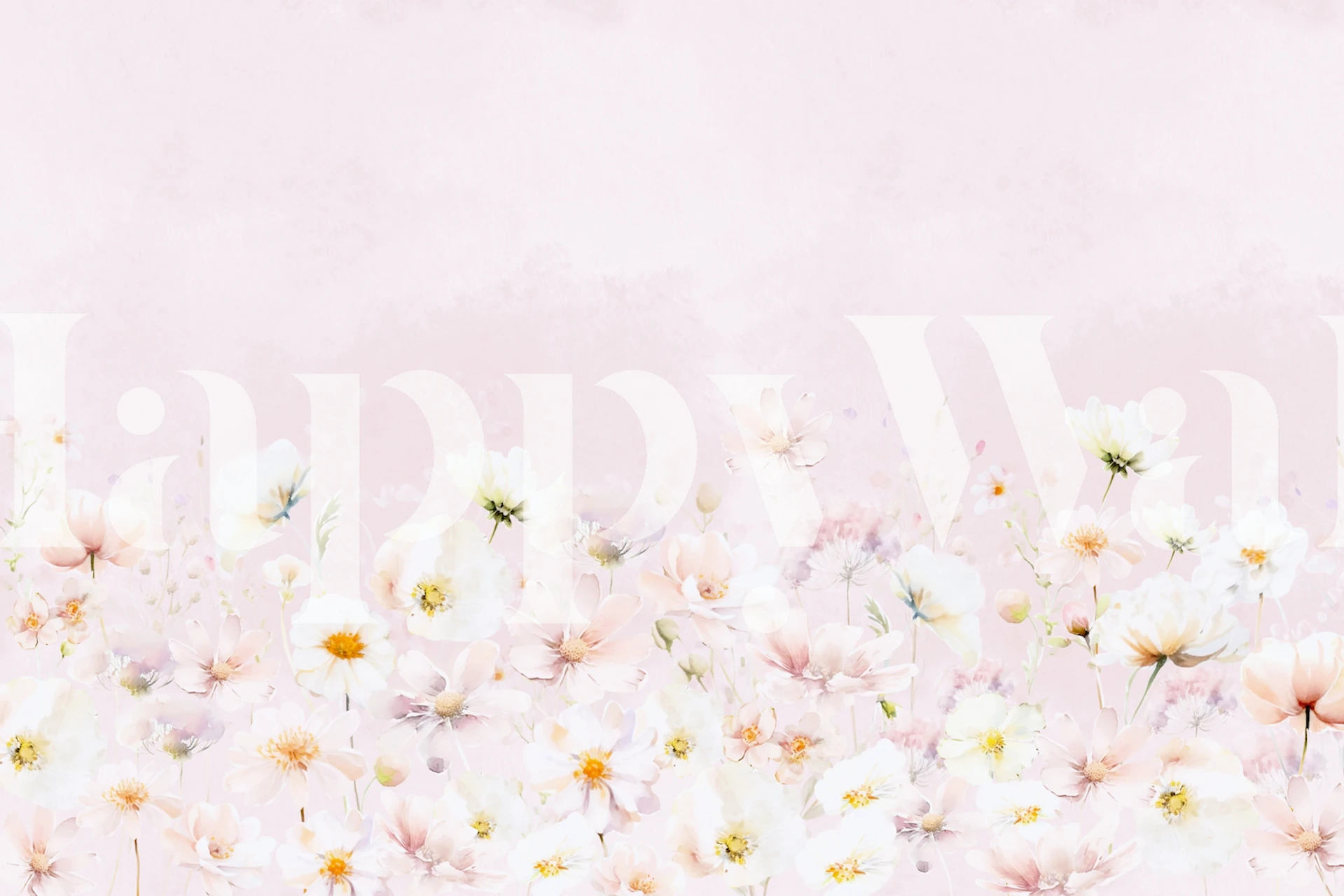 Blush Wildflower Meadow wall mural with pastel pink hues and soft floral patterns