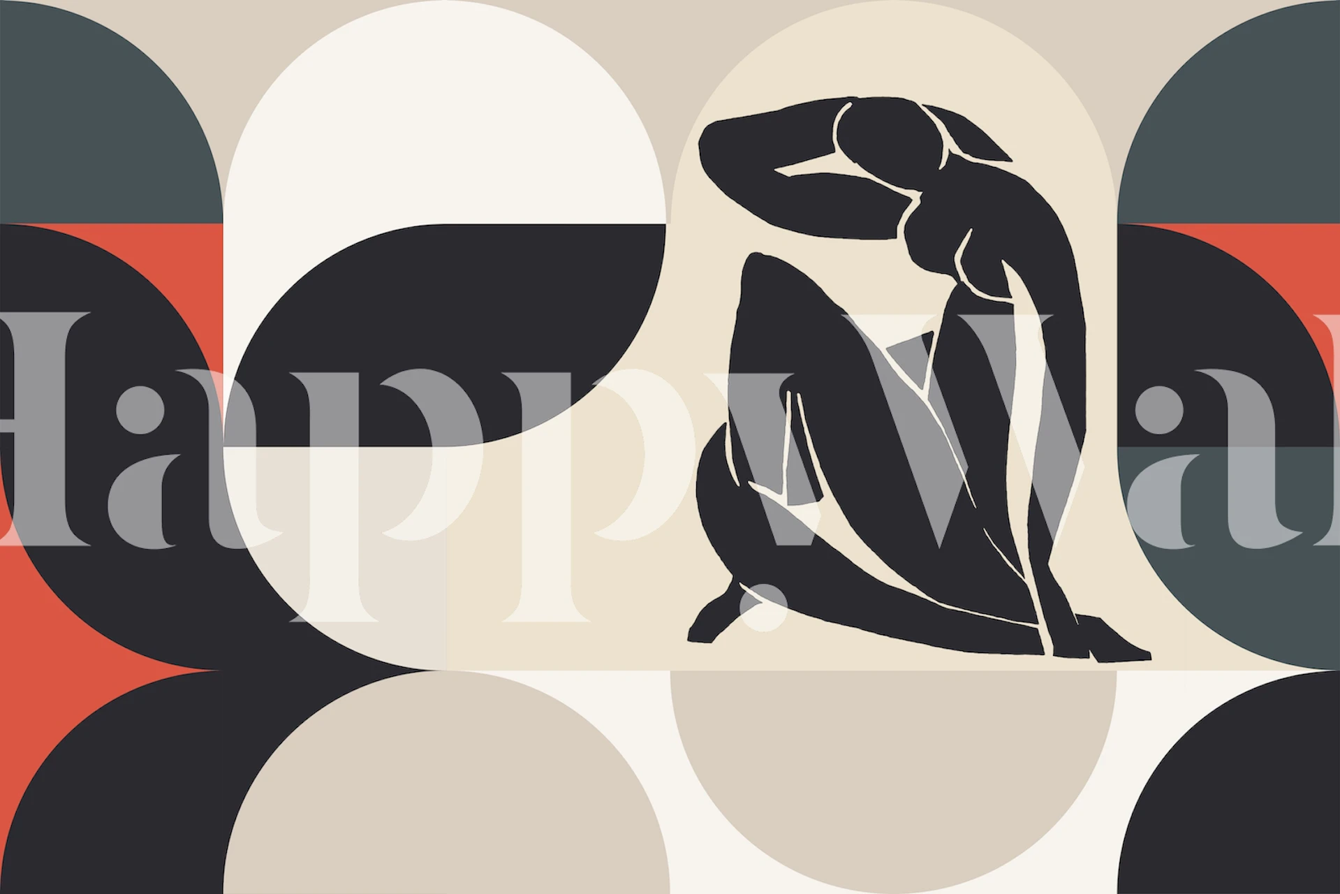 Geometric shapes in black, beige, and red on wallpaper