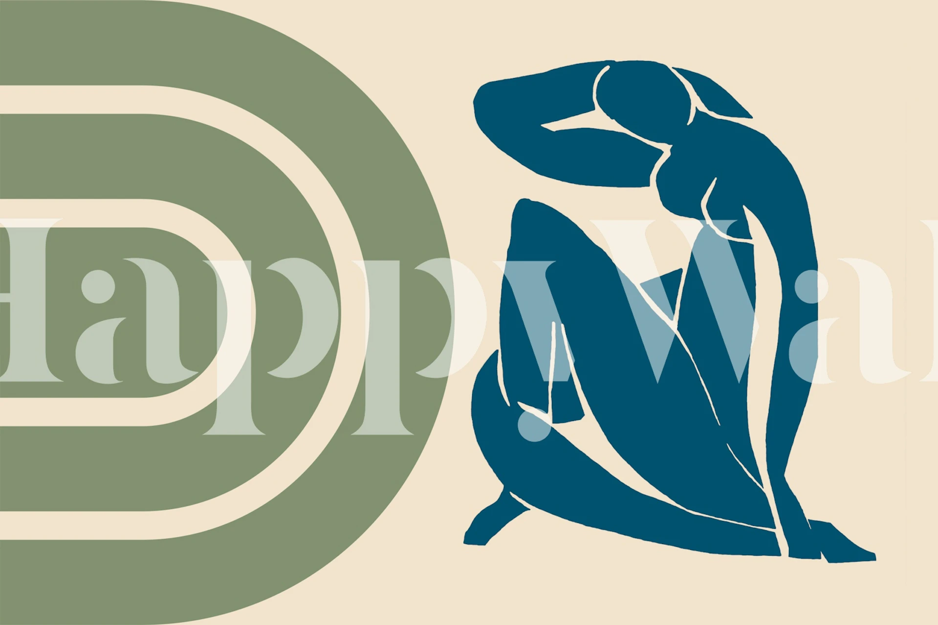 Green mid-century abstract wallpaper with bold shapes and earthy tones