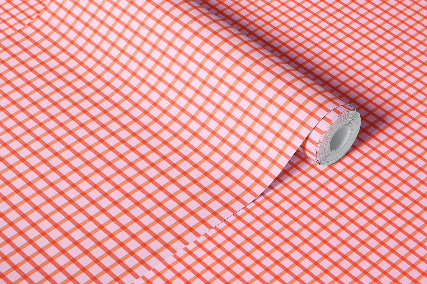 Modern Plaid Grid in Pastel Pink and Orange wallpaper roll