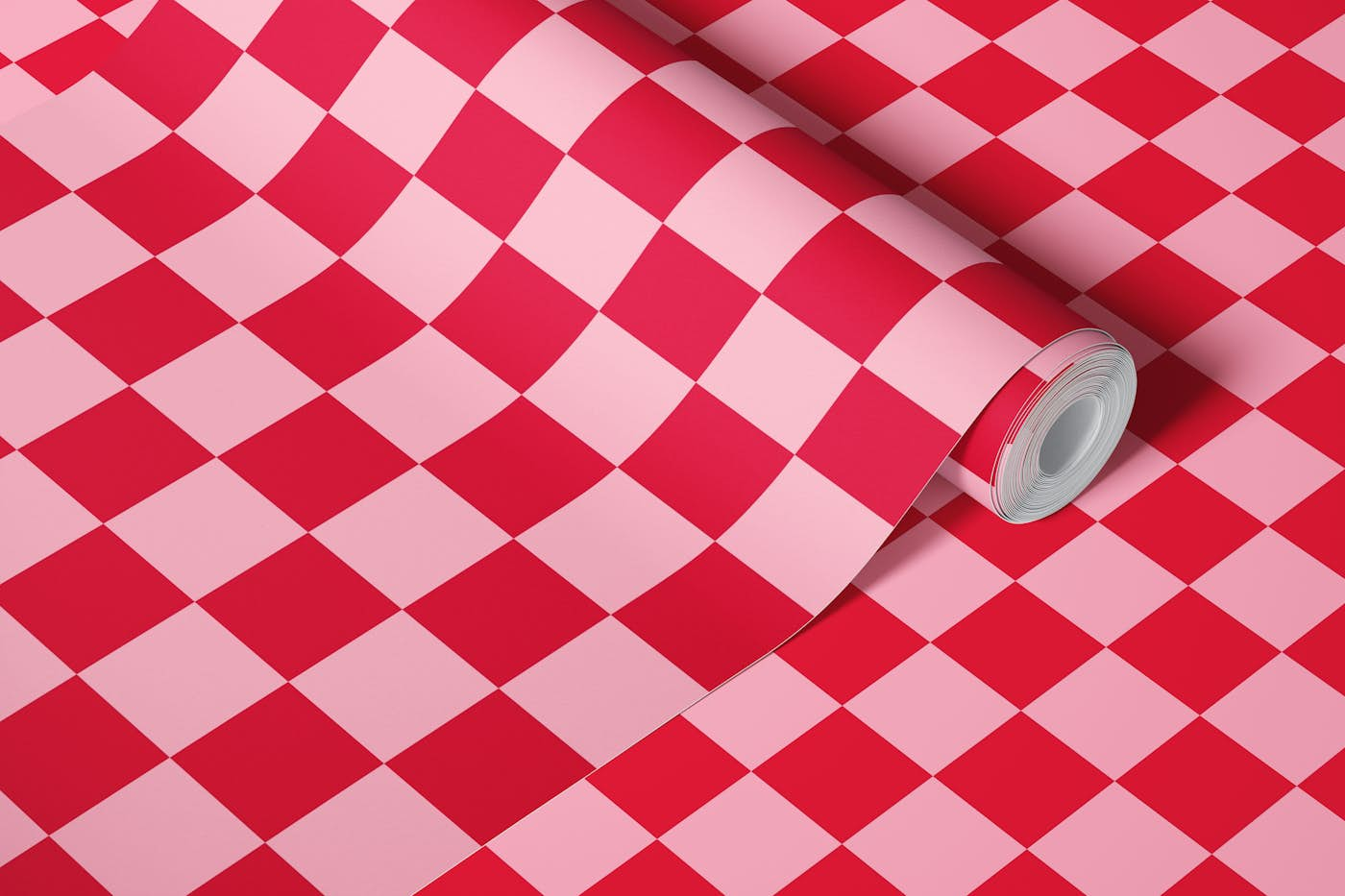 Checkerboard - Pink and Red wallpaper roll