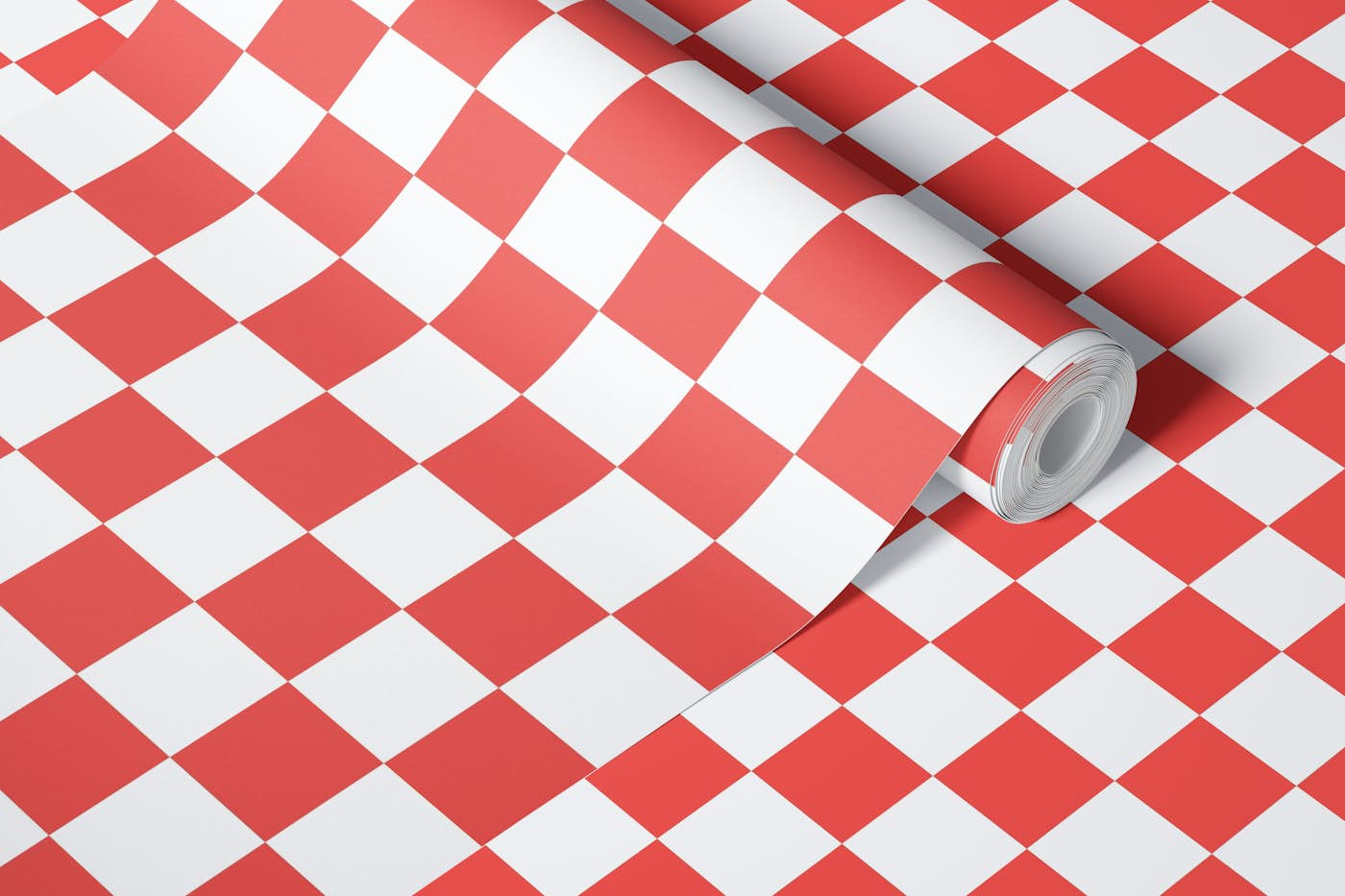 Checkerboard - Soft Red and White wallpaper roll