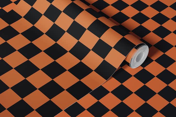Checkerboard - Orange Brown and Blackwallpaper roll