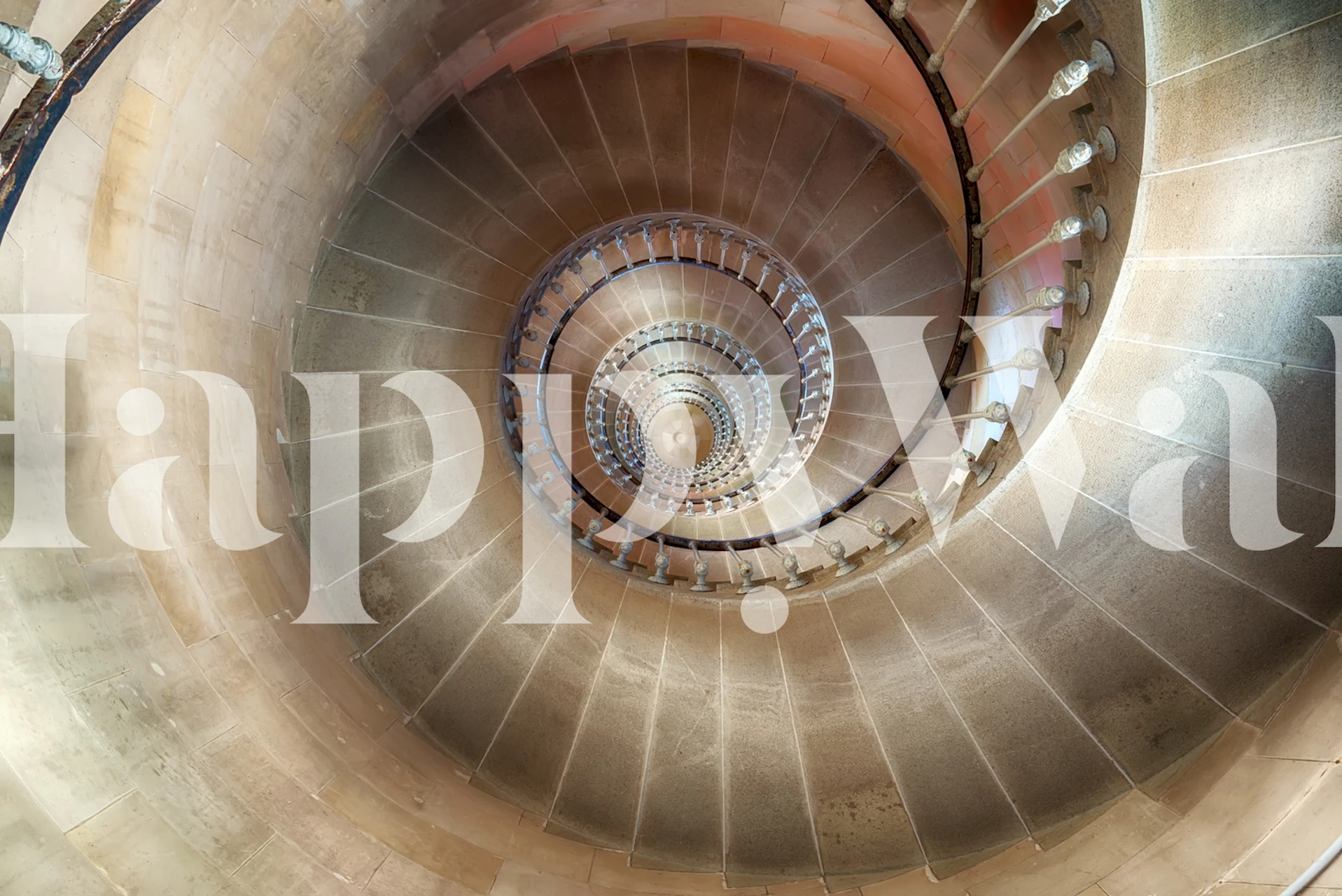 Spiral staircase wallpaper design in a room
