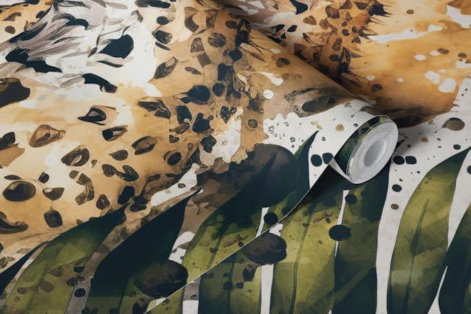 Cheetah Jungle Wildlife Paintingwallpaper roll