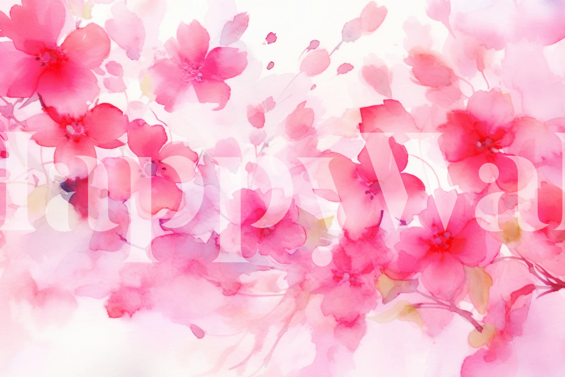 Sakura Watercolor Cherryblossoms Pink wallpaper in a room
