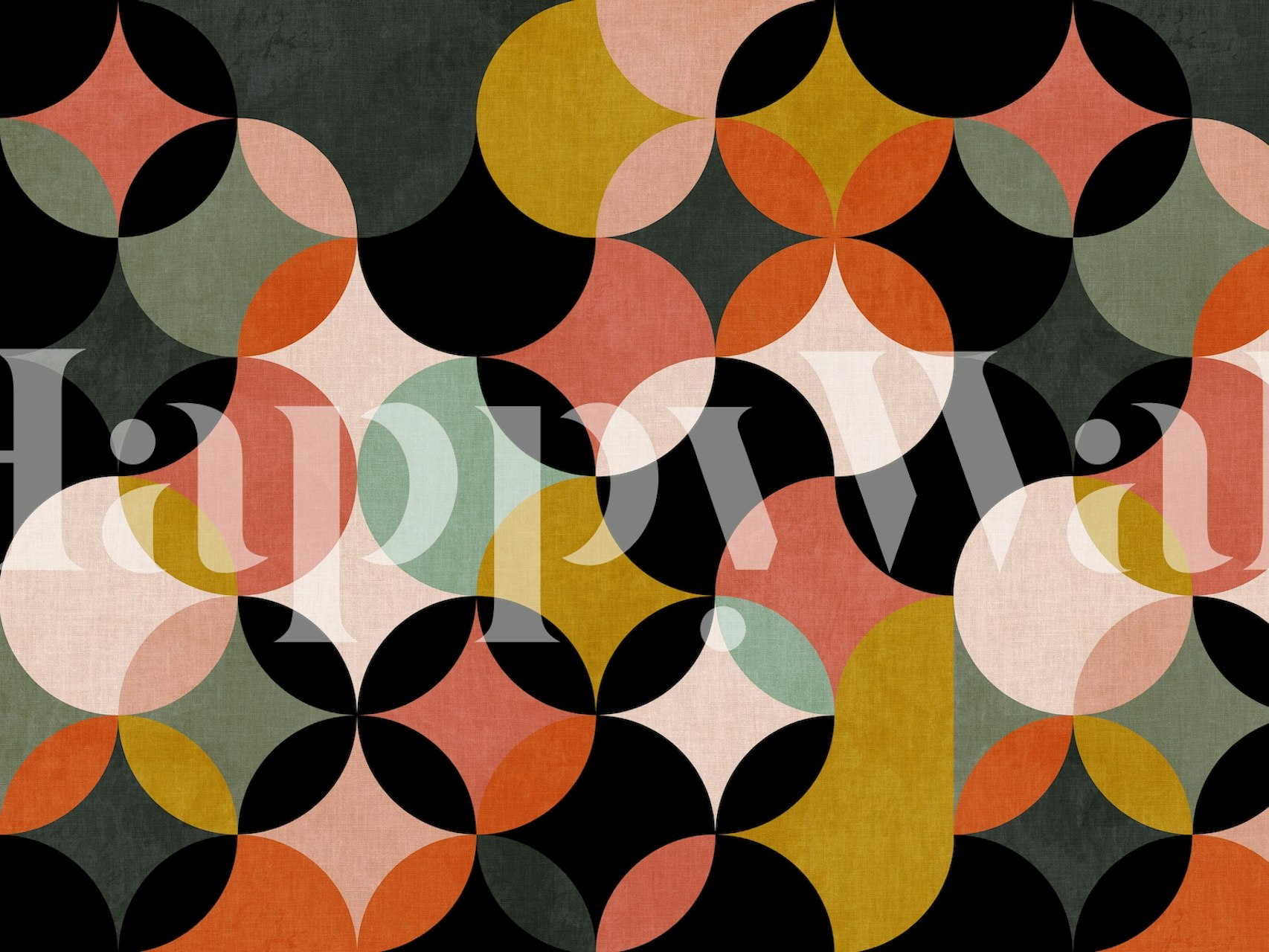 Mid-century geometric circles wallpaper in a room