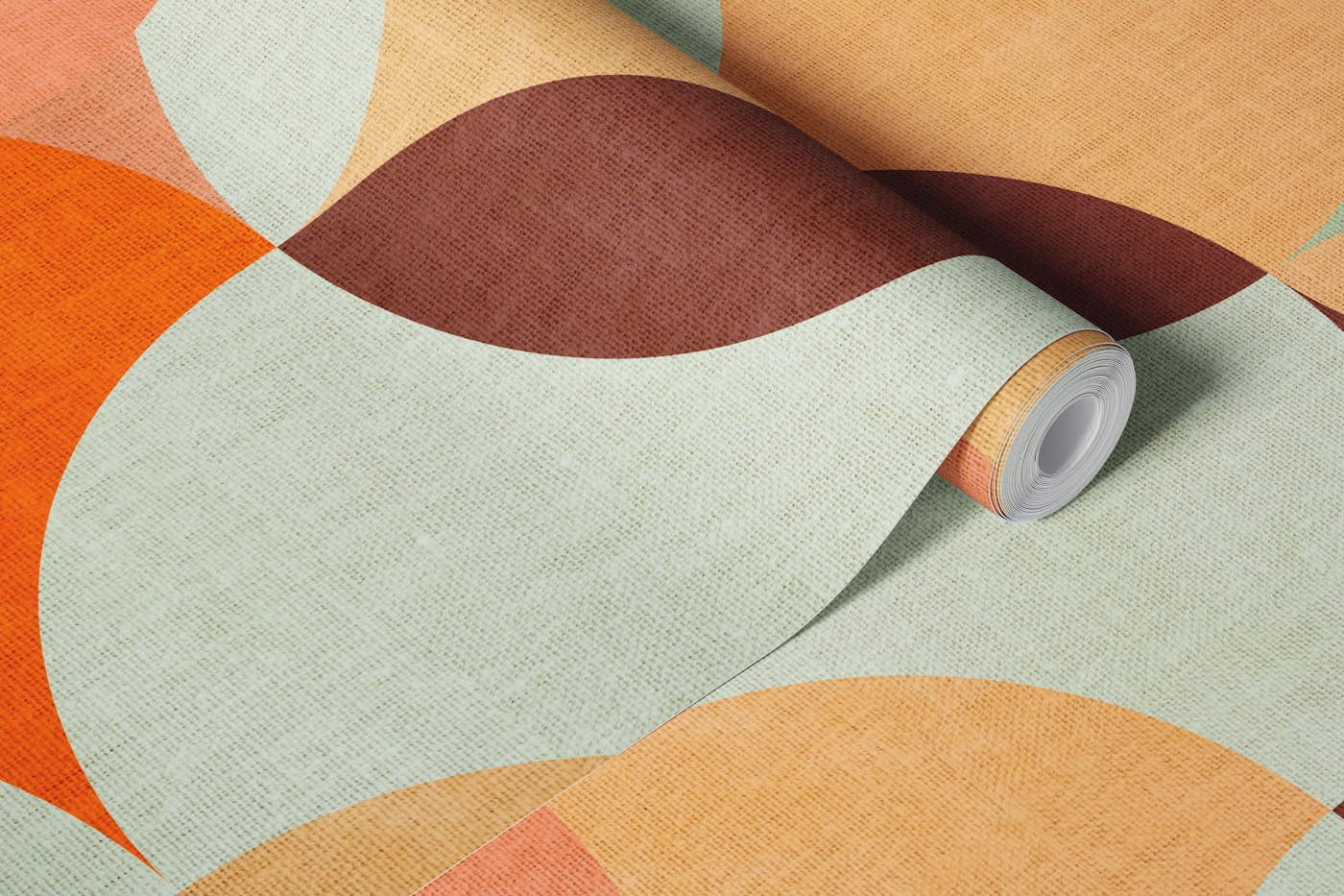 Mid Century GEOMETRIC CIRCLES MINT ORANGE wallpaper roll