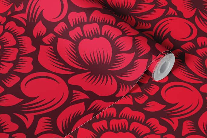 Red peonies silhouettes / 2793Bwallpaper roll