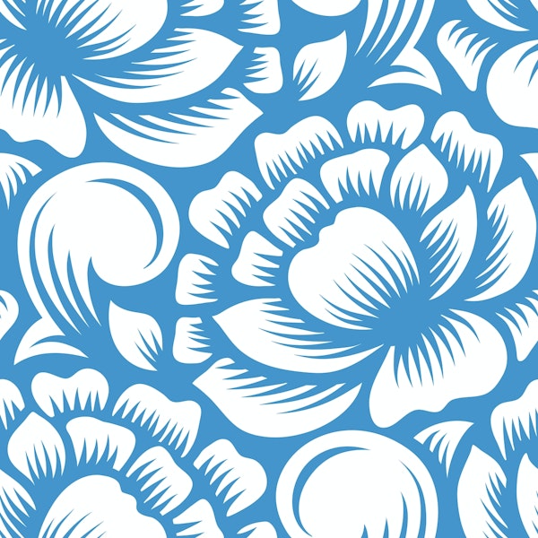 White peonies on blue pattern / 2793C