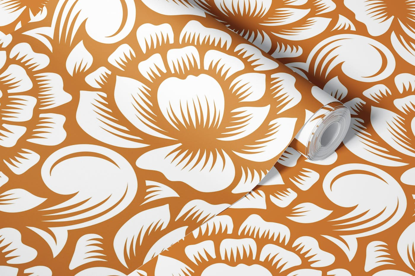 White peonies on brown pattern, 2793E wallpaper roll