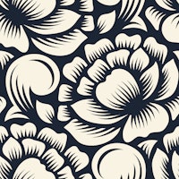 White peonies silhouettes on black, 2793F ταπετσαρία