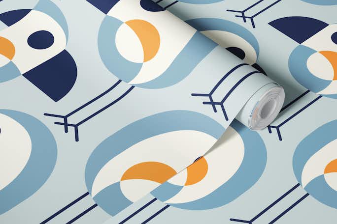 Funny birds pattern, blue / 2796Bwallpaper roll