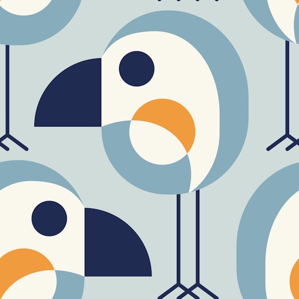 Funny birds pattern, blue / 2796B