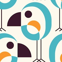 Funny birds pattern, blue on white / 2796E carta da parati