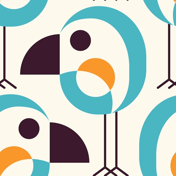 Funny birds pattern, blue on white / 2796E