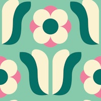 Retro Daisies, green pink / 2837E ταπετσαρία