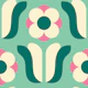 Retro Daisies, green pink / 2837E
